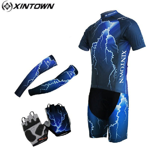 XINTOWN Bicycle Short Cycling Jersey Sleeves Helmet Gloves Set 3D Padded Bicicleta Capacete Ciclismo Bike Men Clothing Kit