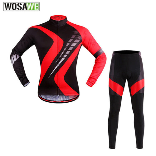 WOSAWE Men Cycling Clothing Suits Breathable Long Sleeve Jersey + Long Tight Pants MTB Road Bike Bicycle Cycling Jersey Sets