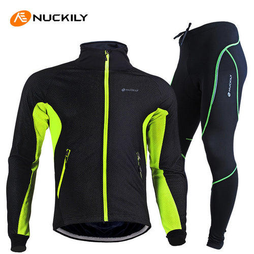 NUCKILY Winter Cycling Clothing Fleece Thermal Windproof Sleeve Jersey Pants Ropa Ciclismo MTB Bike Bicycle Cycling Jacket Sets