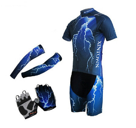 XINTOWN Bicycle Short Cycling Jersey Sleeves Helmet Gloves Set 3D Padded Bicicleta Capacete Ciclismo Bike Men Clothing Kit