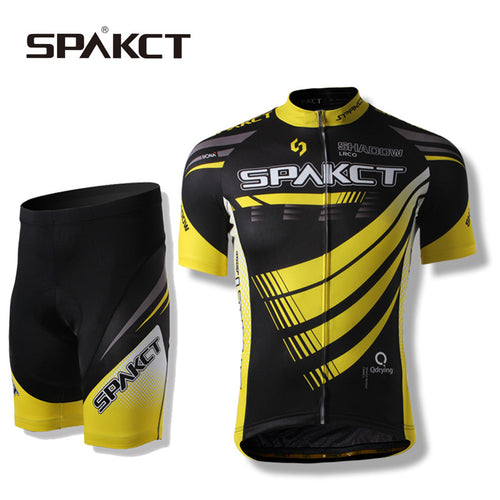 SPAKCT Riding Bike Men's Jacket Sets-Phantom Short Sleeve&Shorts Professional MTB Cycling Sportswear,Black-Yellow
